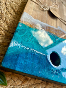 Resin Art Acacia Wood Serving Board - Beachy Waves