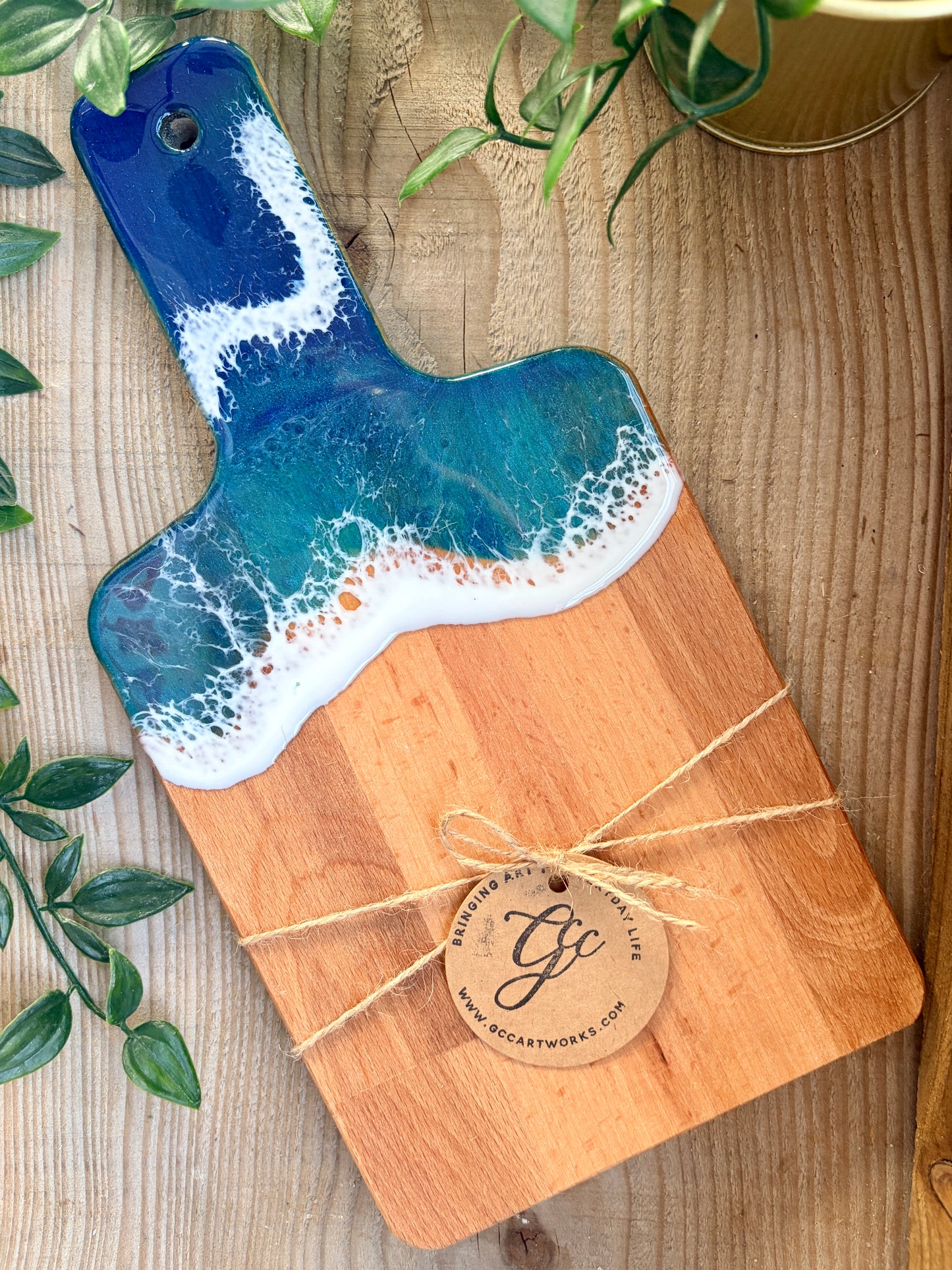 Resin Art Beech Wood Serving Paddle - Waves