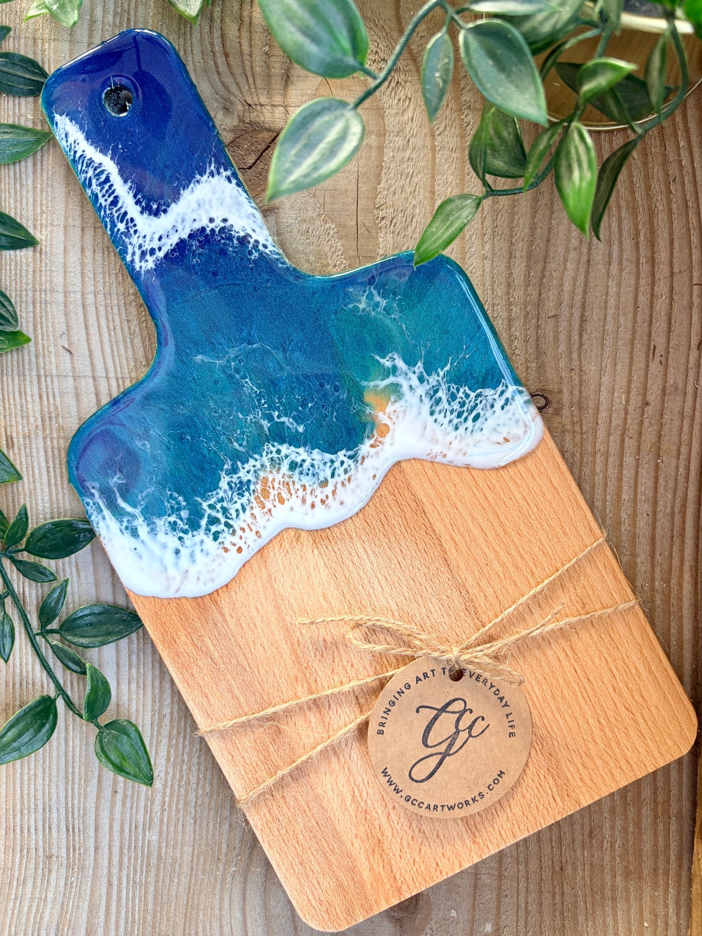 Resin Art Beech Wood Serving Paddle - Waves