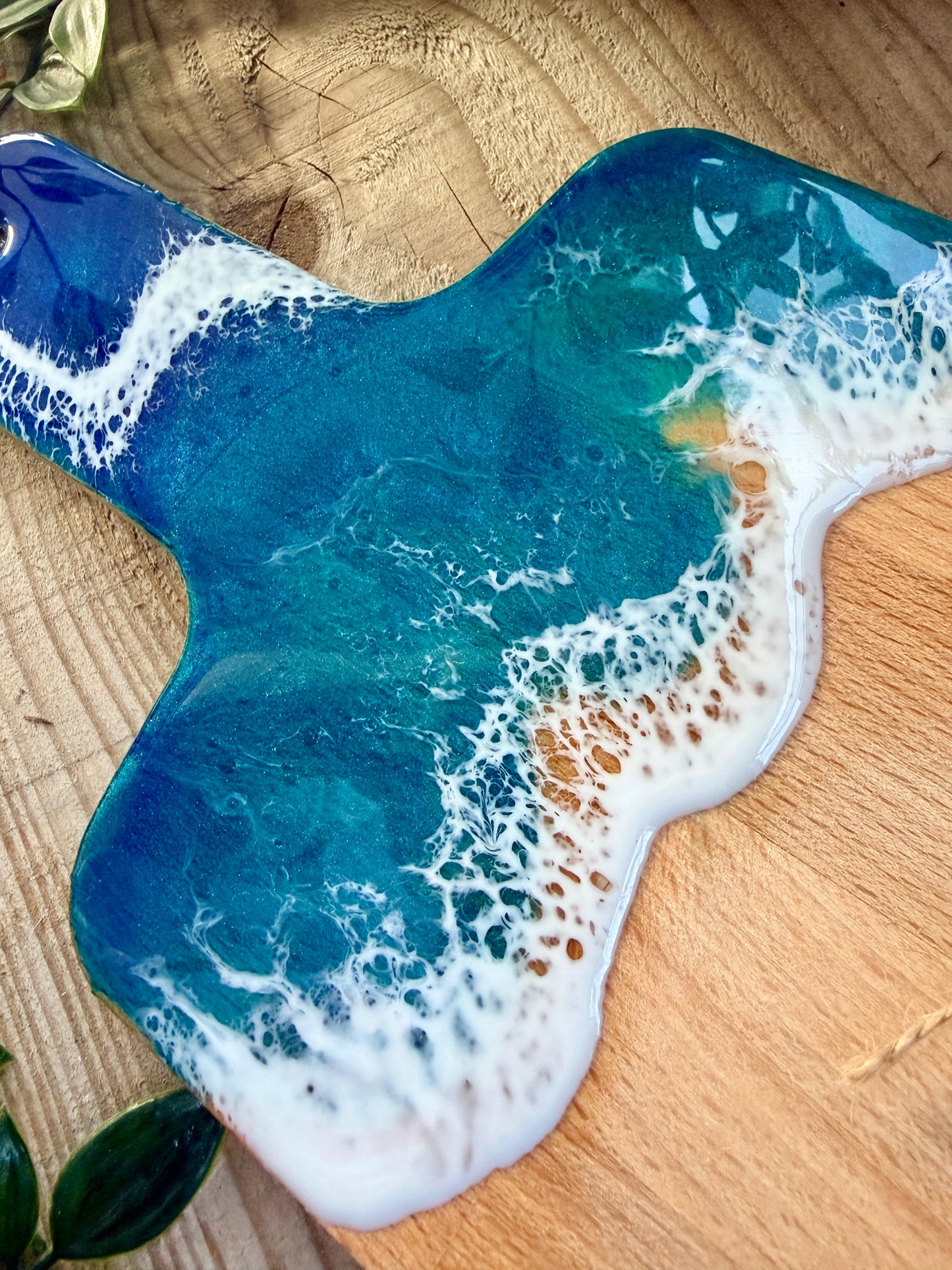 Resin Art Beech Wood Serving Paddle - Waves