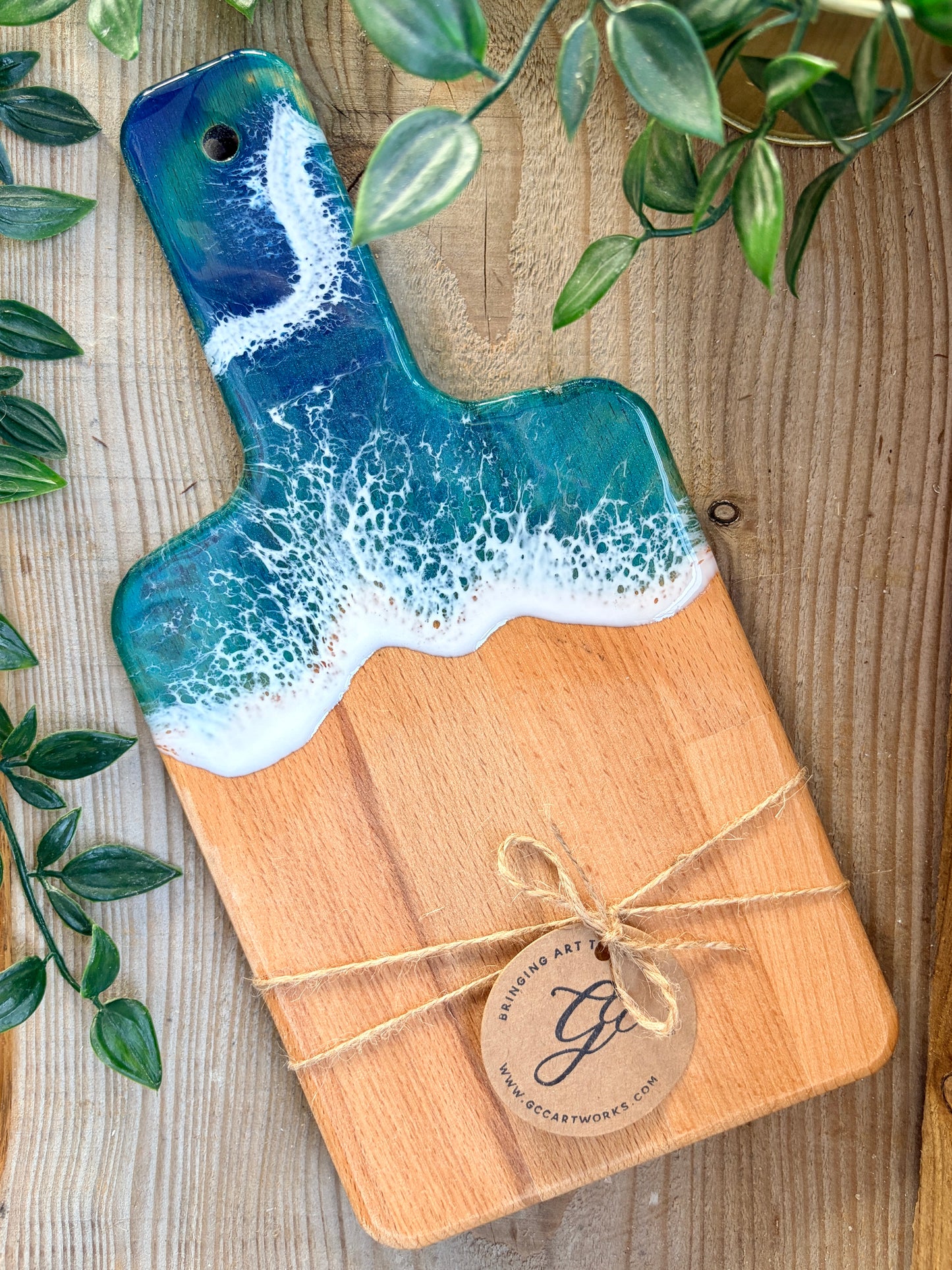 Resin Art Beech Wood Serving Paddle - Waves