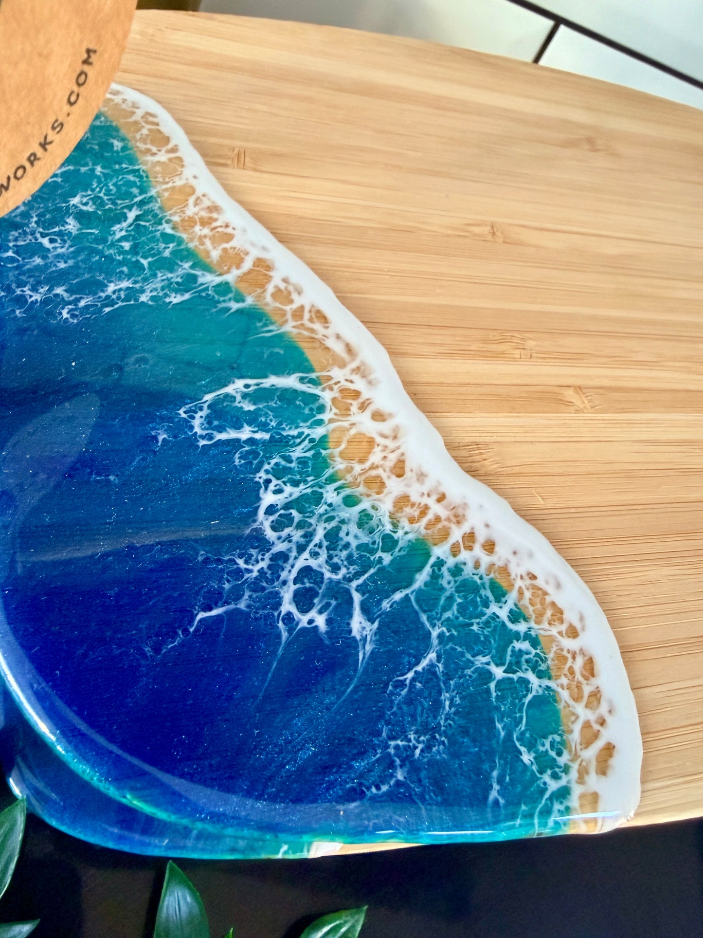 Resin Art Two-Tier Bamboo Serving Stand - Waves