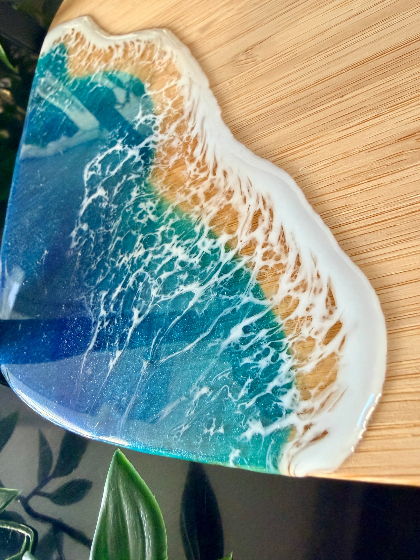 Resin Art Two-Tier Bamboo Serving Stand - Waves