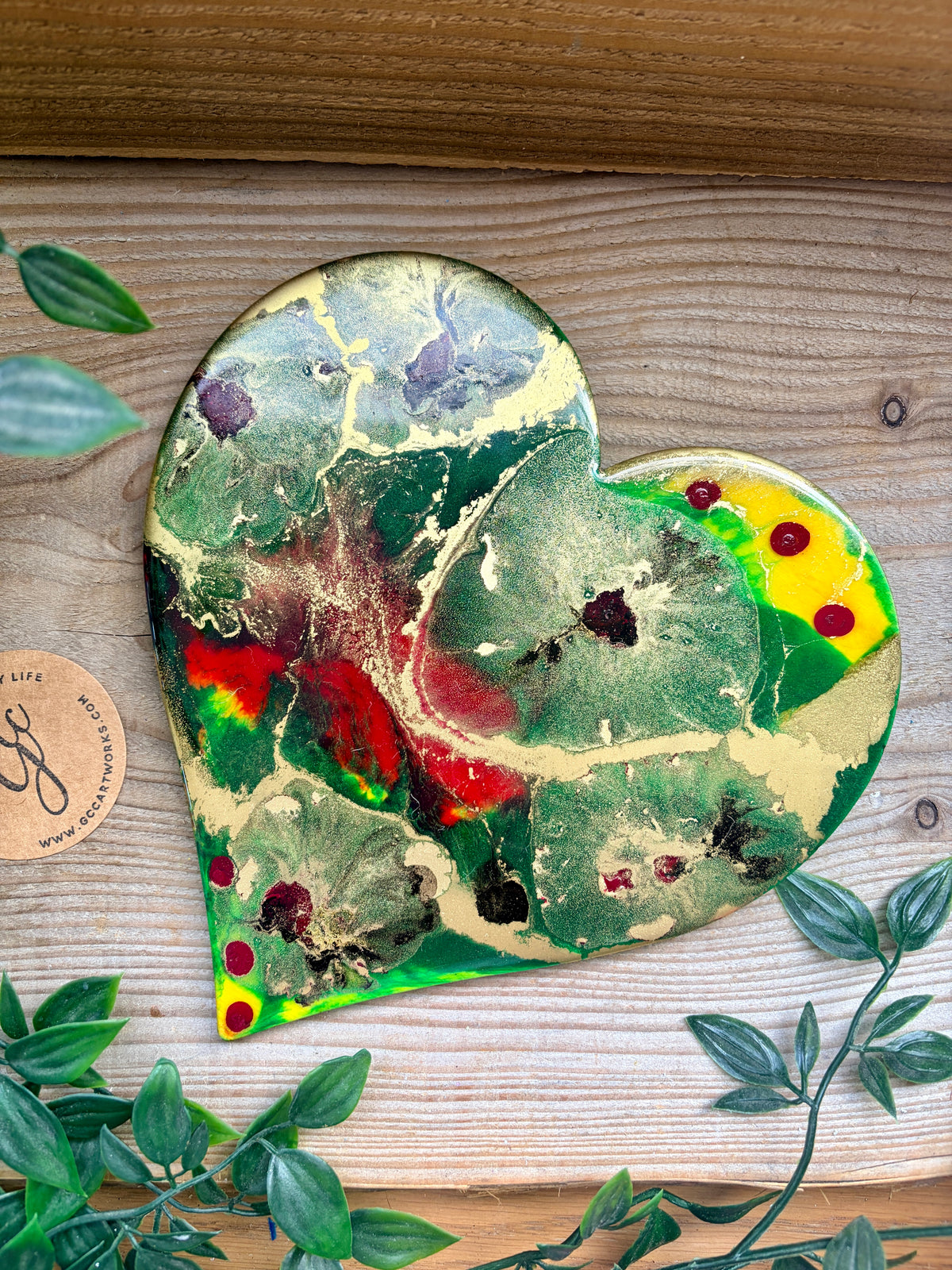 Resin and Ink Original Hanging Heart Artwork