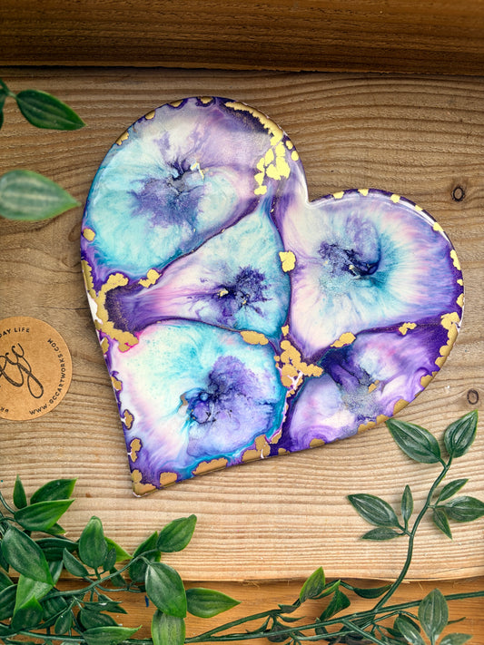 Resin and Ink Original Hanging Heart Artwork