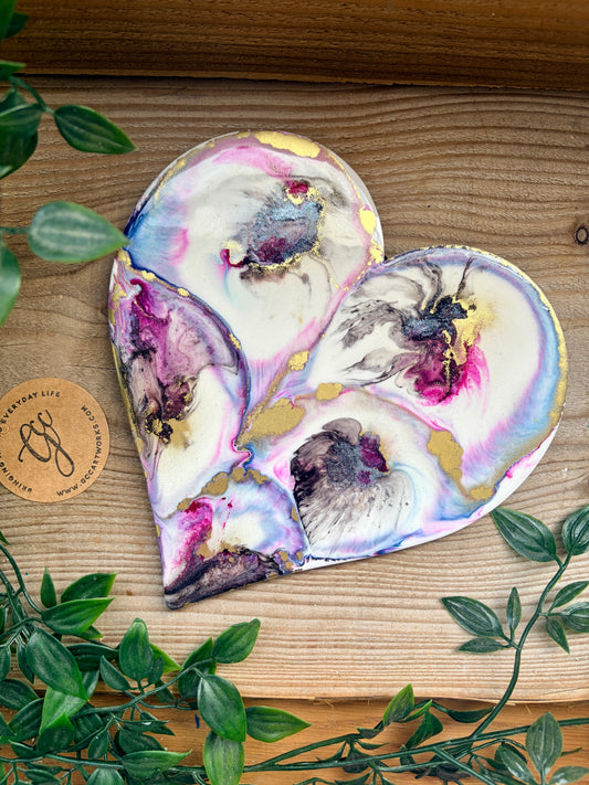 Resin and Ink Original Hanging Heart Artwork