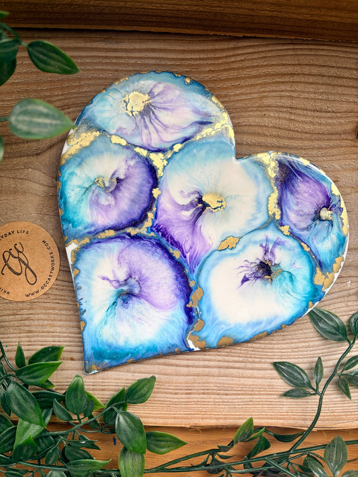 Resin and Ink Original Hanging Heart Artwork