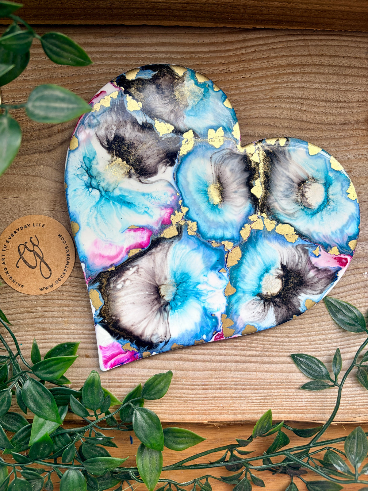 Resin and Ink Original Hanging Heart Artwork