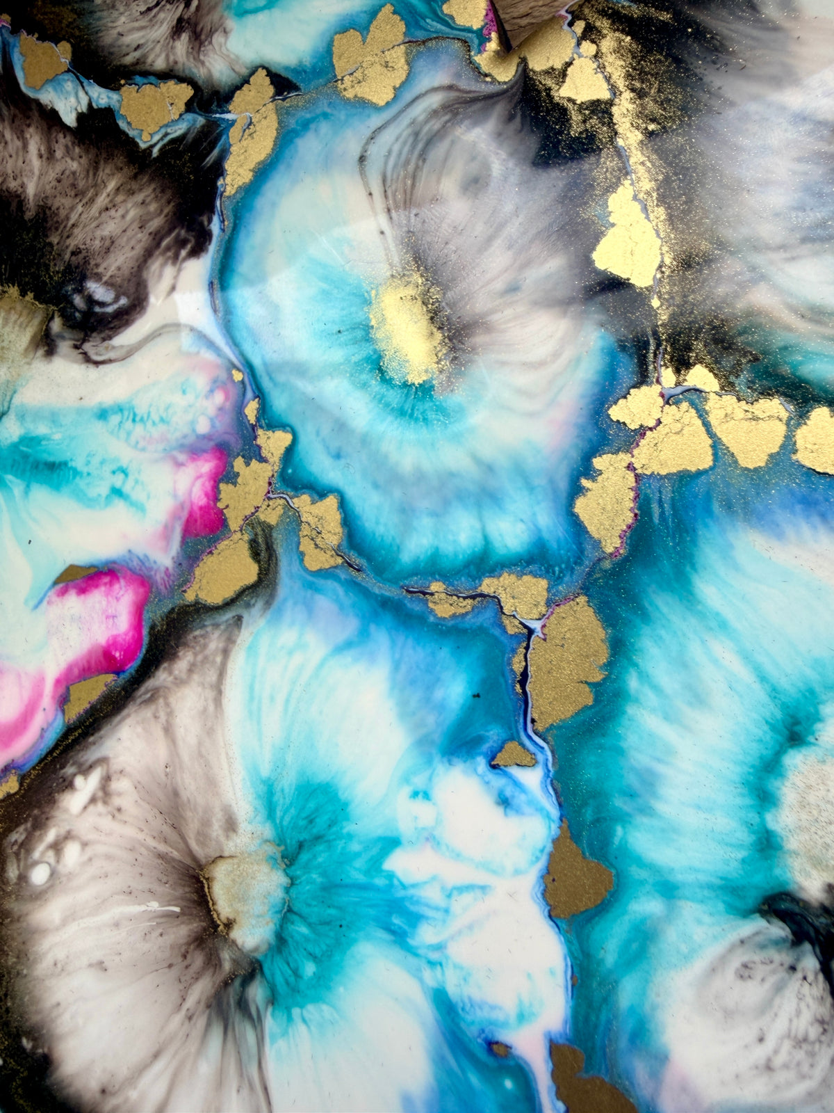 Resin and Ink Original Hanging Heart Artwork