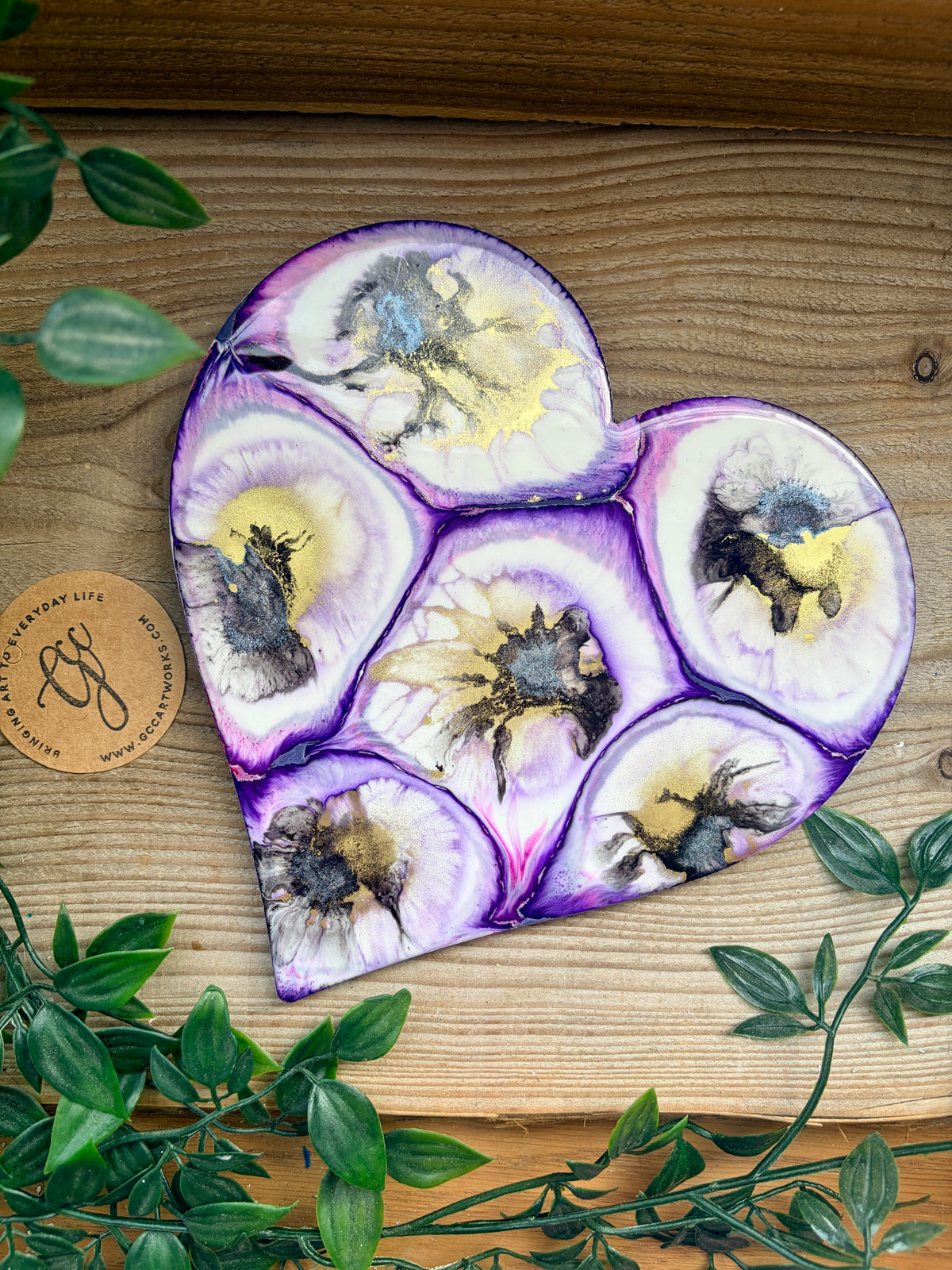 Resin and Ink Original Hanging Heart Artwork