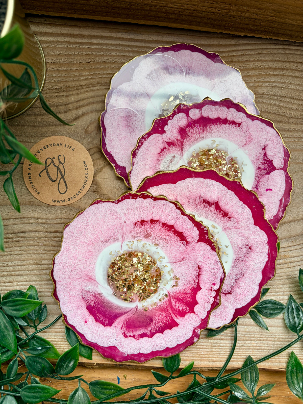 Geode Style Resin Art Coasters- Pink, White and Gold