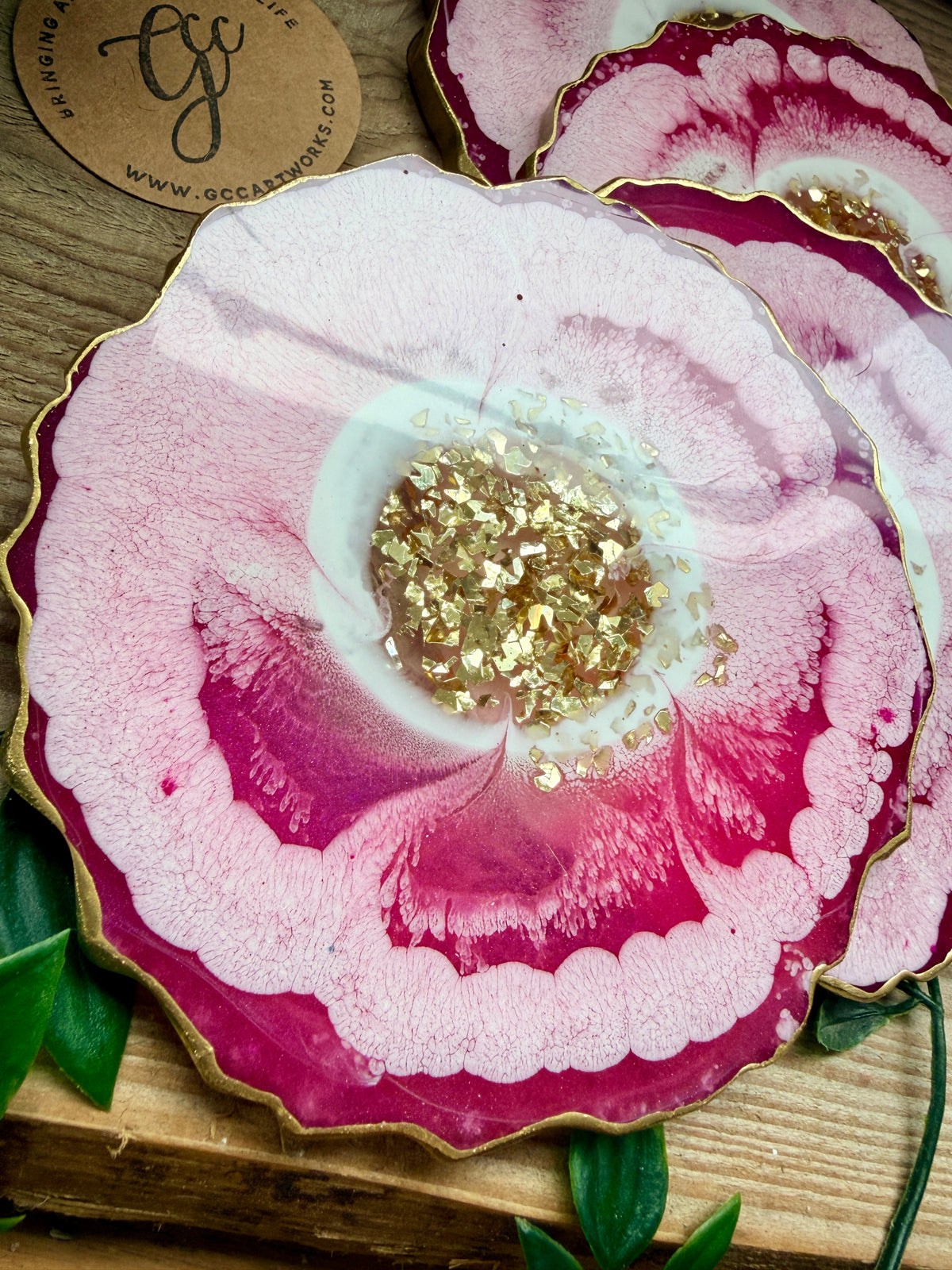 Geode Style Resin Art Coasters- Pink, White and Gold
