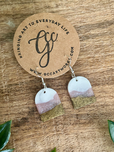 Resin Arch Earrings - Pink, White and Gold