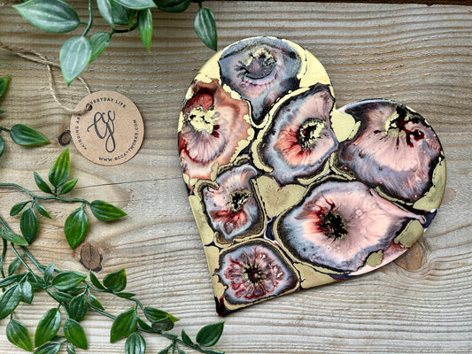 DUSTY ROSE - Resin and Alcohol Ink Original Hanging Heart Artwork