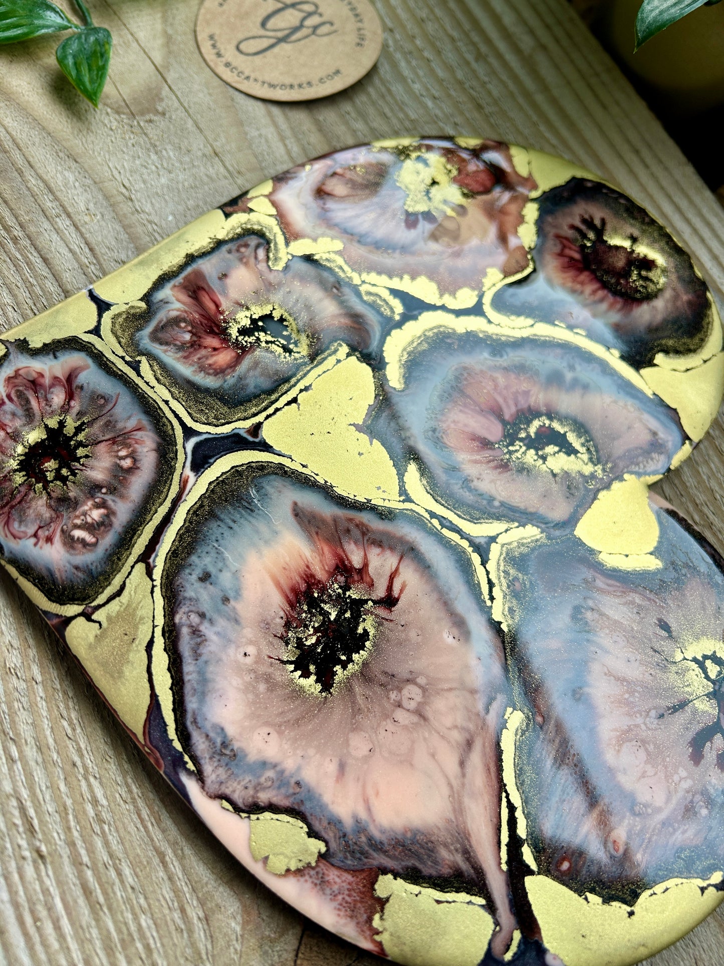 DUSTY ROSE - Resin and Alcohol Ink Original Hanging Heart Artwork