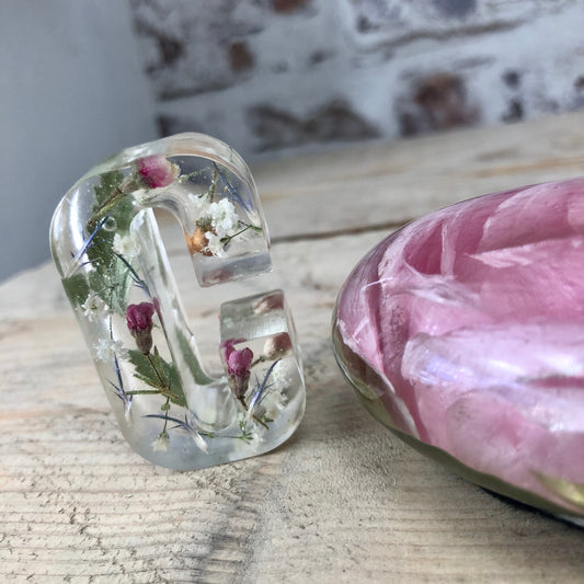 Memorial Flowers Preserved in Resin Letter
