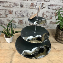 Resin Art 3 Tier Slate Serving Stand - Black, White and Gold